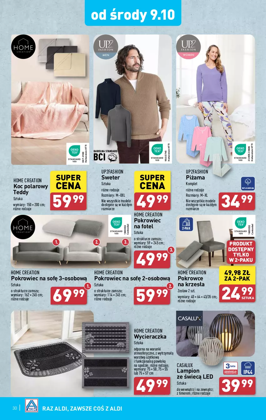 Gazetka promocyjna Aldi - Pełna oferta - ważna 07.10 do 12.10.2024 - strona 30 - produkty: Fa, Fotel, Koc, Lampion, Piżama, Pokrowiec, Por, Sweter, Wełna, Wycieraczka