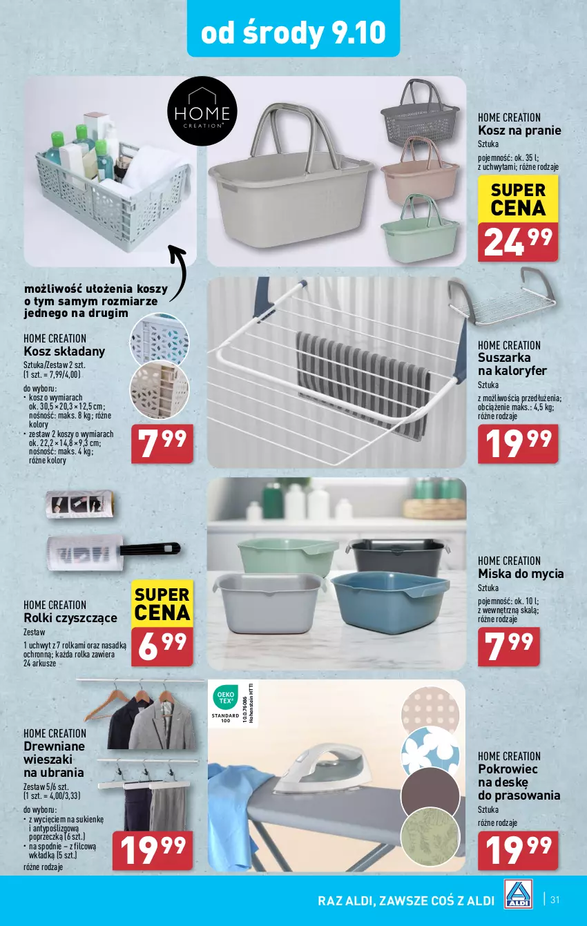 Gazetka promocyjna Aldi - Pełna oferta - ważna 07.10 do 12.10.2024 - strona 31 - produkty: Kosz, Miska, Pokrowiec, Pokrowiec na deskę, Rolki, Spodnie, Suszarka, Ubrania, Wieszak