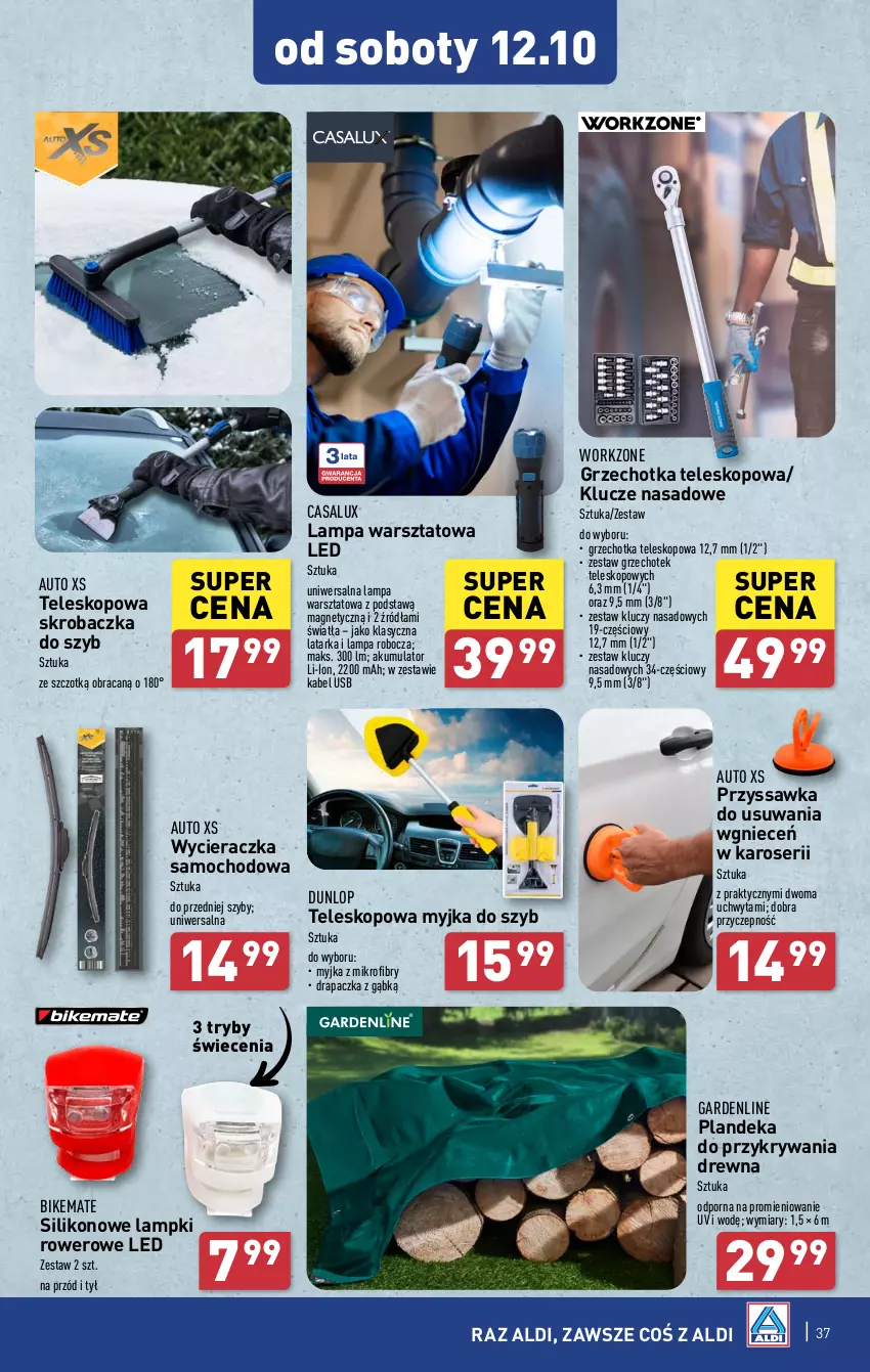 Gazetka promocyjna Aldi - Pełna oferta - ważna 07.10 do 12.10.2024 - strona 37 - produkty: Akumulator, Kabel USB, Lampa, Latarka, Por, Rower, Ser, Skrobaczka, Skrobaczka do szyb, Tarka, Teleskop, Wycieraczka, Zestaw kluczy, Zestaw kluczy nasadowych