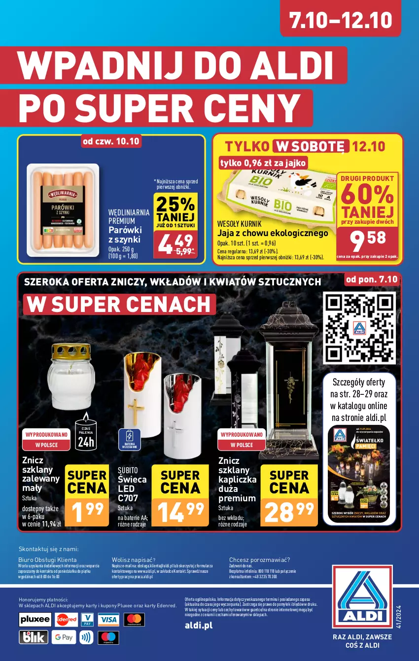 Gazetka promocyjna Aldi - Pełna oferta - ważna 07.10 do 12.10.2024 - strona 38 - produkty: Bateria, Biuro, Jaja, O nas, Parówki, Parówki z szynki, Por, Znicz