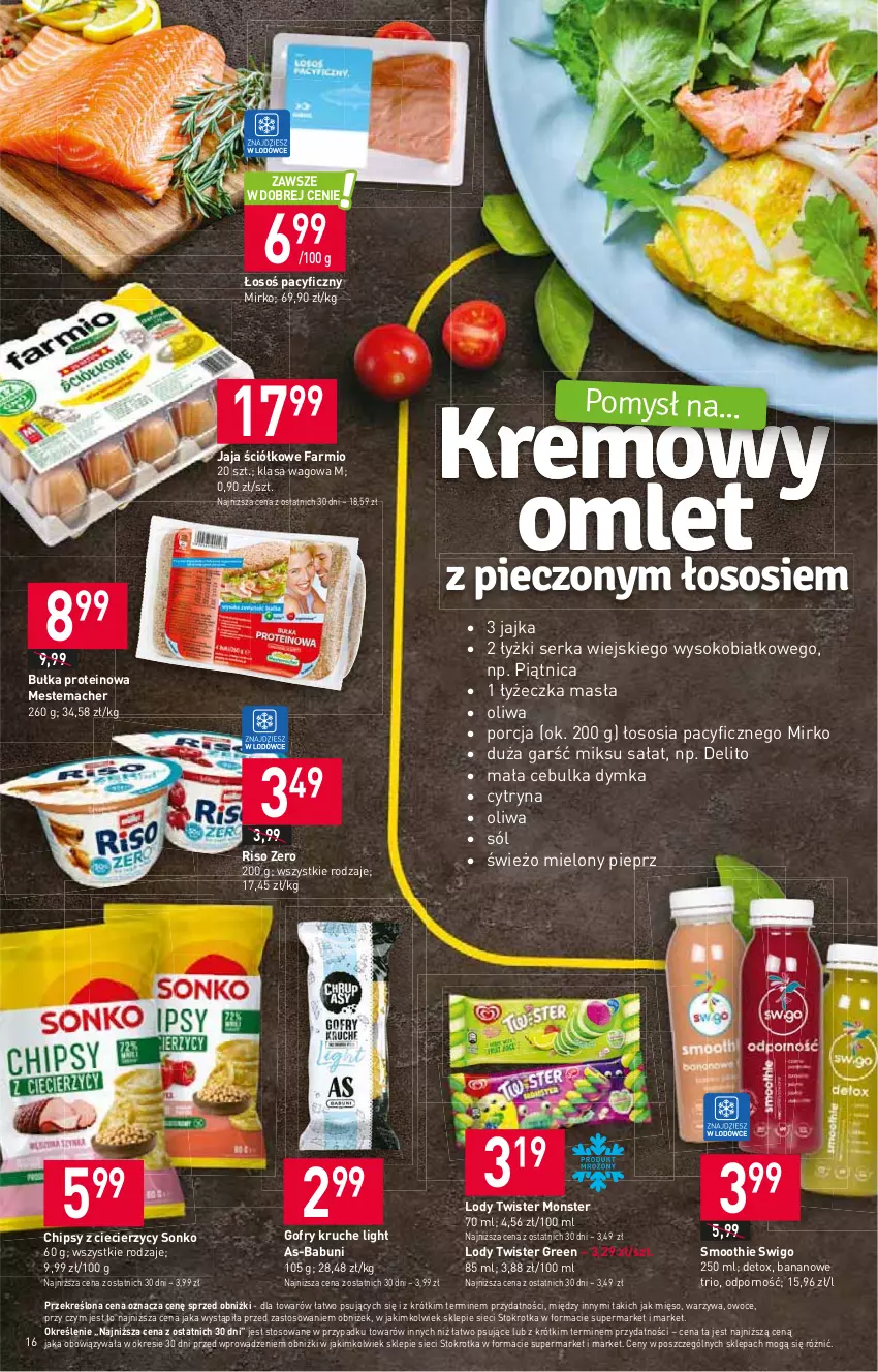 Gazetka promocyjna Stokrotka - Supermarket - ważna 10.08 do 16.08.2023 - strona 18 - produkty: Babuni, Bułka, Chipsy, Fa, Gofry, Jaja, Lody, Mięso, Owoce, Piątnica, Pieprz, Por, Sałat, Ser, Smoothie, Sok, Sól, Sonko, Sos, Warzywa