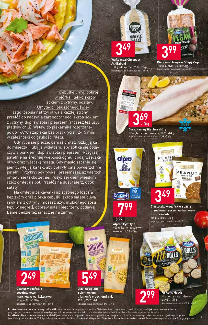 Gazetka promocyjna Stokrotka - Supermarket - ważna 10.08 do 16.08.2023 - strona 19 - produkty: Alpro, Babuni, Chia, Chrupki, Ciastka, Cytryny, Danone, Dorsz, Kawa, Kokos, Lazur, Mango, Masło, Melvit, Mięso, Owoce, Piec, Pieczywo, Pieczywo chrupkie, Piekarnik, Pieprz, Por, Ryba, Sałat, Ser, Sok, Sos, Talerz, Wafle, Warzywa