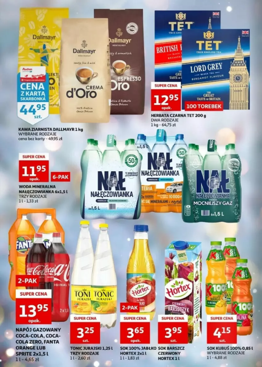 Gazetka promocyjna Auchan - ważna 20.12 do 23.12.2023 - strona 6 - produkty: Dallmayr, Fa, Fanta, Herbata, Herbata czarna, Hortex, Kawa, Kawa ziarnista, Kubuś, LG, Nałęczowianka, Sok, Woda, Woda mineralna