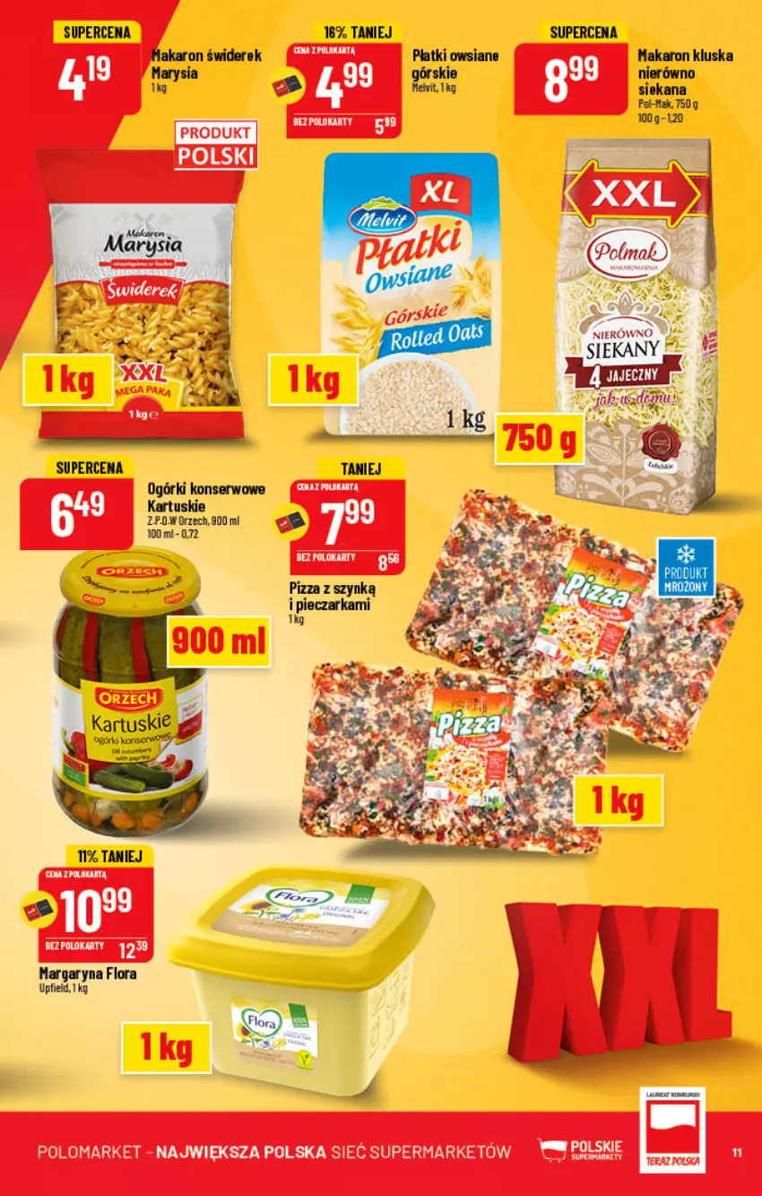 Gazetka promocyjna PoloMarket - Gazetka pomocyjna - ważna 27.04 do 03.05.2022 - strona 11 - produkty: Flora, Makaron, Margaryna, Ogórki konserwowe, Piec, Pieczarka, Pizza, Płatki owsiane, Ser