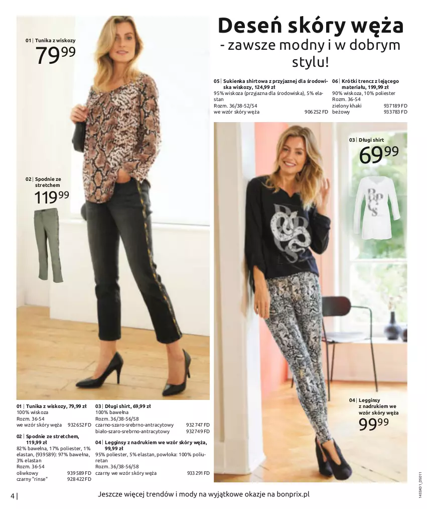 Gazetka promocyjna Bonprix - Powiew wiosny - ważna 17.01 do 17.07.2022 - strona 6 - produkty: Długi shirt, Gin, Legginsy, Spodnie, Sukienka, Trencz, Tunika, Wełna