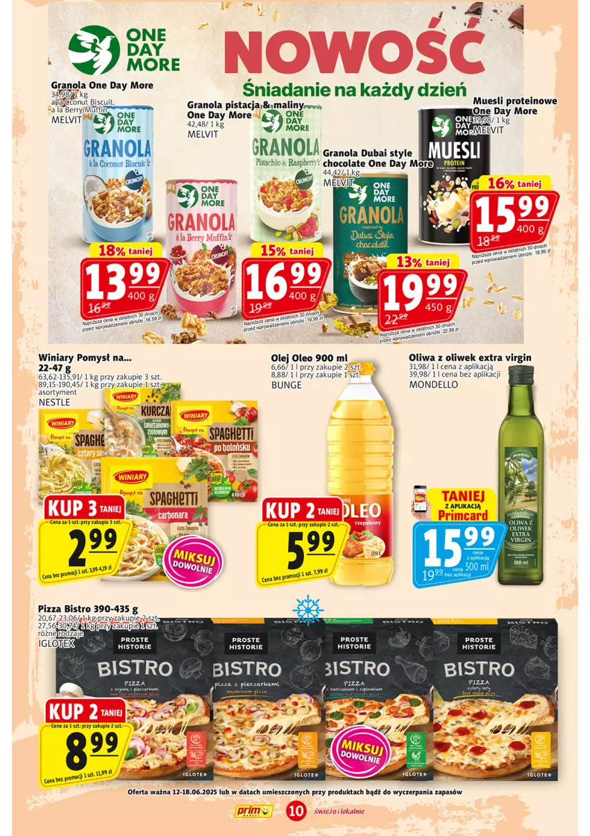 Gazetka promocyjna Prim Market - ważna 12.06 do 18.06.2025 - strona 10 - produkty: Dell, Gin, Gra, Granola, Melvit, Olej, Oleo, Oliwa z oliwek, Piec, Pieczarka, Pizza, Por, Winiary
