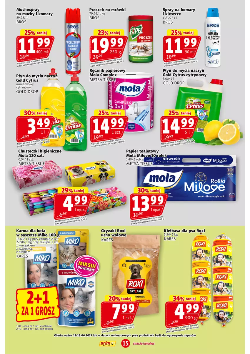 Gazetka promocyjna Prim Market - ważna 12.06 do 18.06.2025 - strona 15 - produkty: Chusteczki, Do mycia naczyń, Gry, Kiełbasa, Kurczak, Mola, Papier, Płyn do mycia, Płyn do mycia naczyń, Ręcznik, Rolki