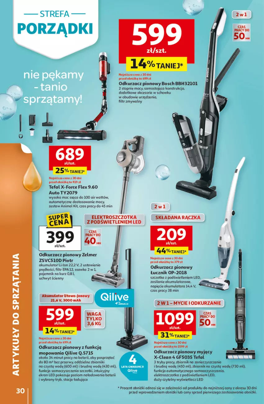 Gazetka promocyjna Auchan - Gazetka Strefa Porządki Hipermarket Auchan - ważna 19.03 do 25.03.2026 - strona 30 - produkty: Akumulator, Bosch, Fa, Mop, Odkurzacz, Pojemnik, Silan, Sok, Szczotka, Tefal, Top, Zelmer