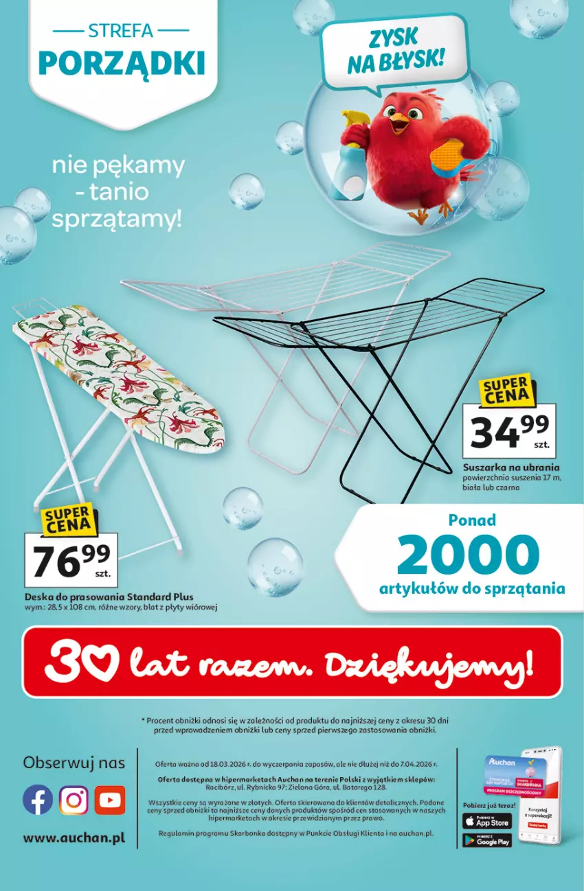 Gazetka promocyjna Auchan - Gazetka Strefa Porządki Hipermarket Auchan - ważna 19.03 do 25.03.2026 - strona 32 - produkty: Deska do prasowania, Gra, Suszarka, Tera, Ubrania