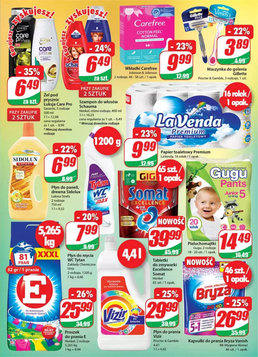 Gazetka promocyjna Dino - Gazetka - ważna 10.11 do 16.11.2021 - strona 19 - produkty: Carefree, Fa, Gillette, Luksja, Majtki, Maszynka, Maszynka do golenia, Papier, Papier toaletowy, Pieluchomajtki, Płyn do mycia, Schauma, Sidolux, Szampon, Szynka, Tablet, Tytan, Wkładki, Zmywarki