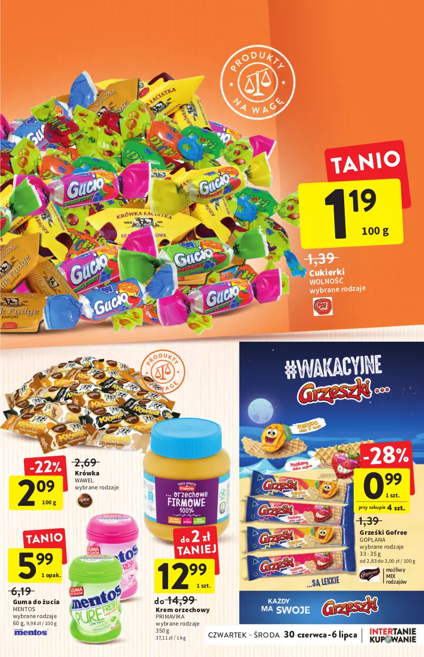 Gazetka promocyjna Intermarche - ważna 30.06 do 06.07.2022 - strona 25 - produkty: Cukier, Cukierki, Goplana, Grześki, Guma do żucia, Krem orzechowy, LANA, Mentos, Prima, Primavika, Wawel