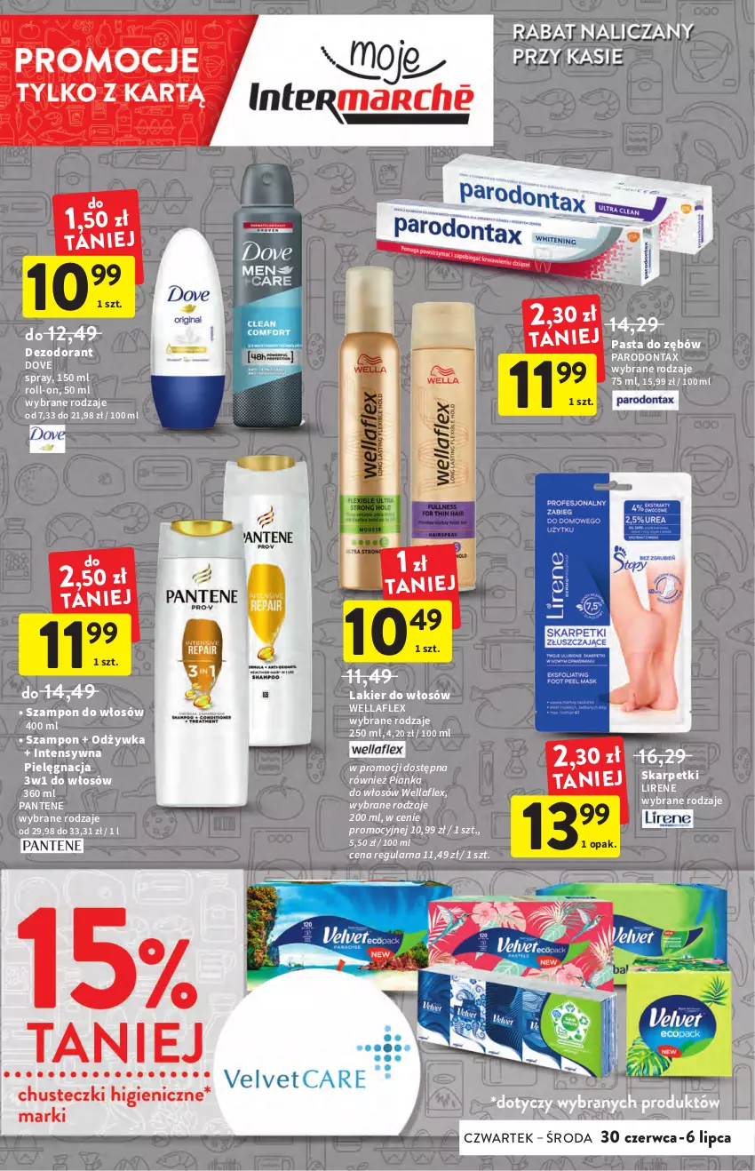 Gazetka promocyjna Intermarche - ważna 30.06 do 06.07.2022 - strona 3 - produkty: Dezodorant, Dove, Karp, Lakier, Lakier do włosów, Lirene, Odżywka, Pantene, Parodontax, Pasta do zębów, Pianka do włosów, Skarpetki, Szampon, Wella, Wellaflex