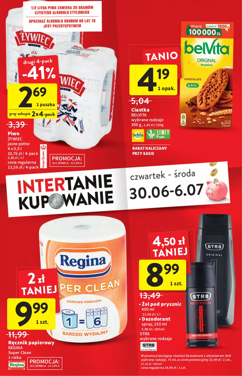 Gazetka promocyjna Intermarche - ważna 30.06 do 06.07.2022 - strona 8 - produkty: BelVita, Ciastka, Dezodorant, Gin, Papier, Piwo, Ręcznik, Str8