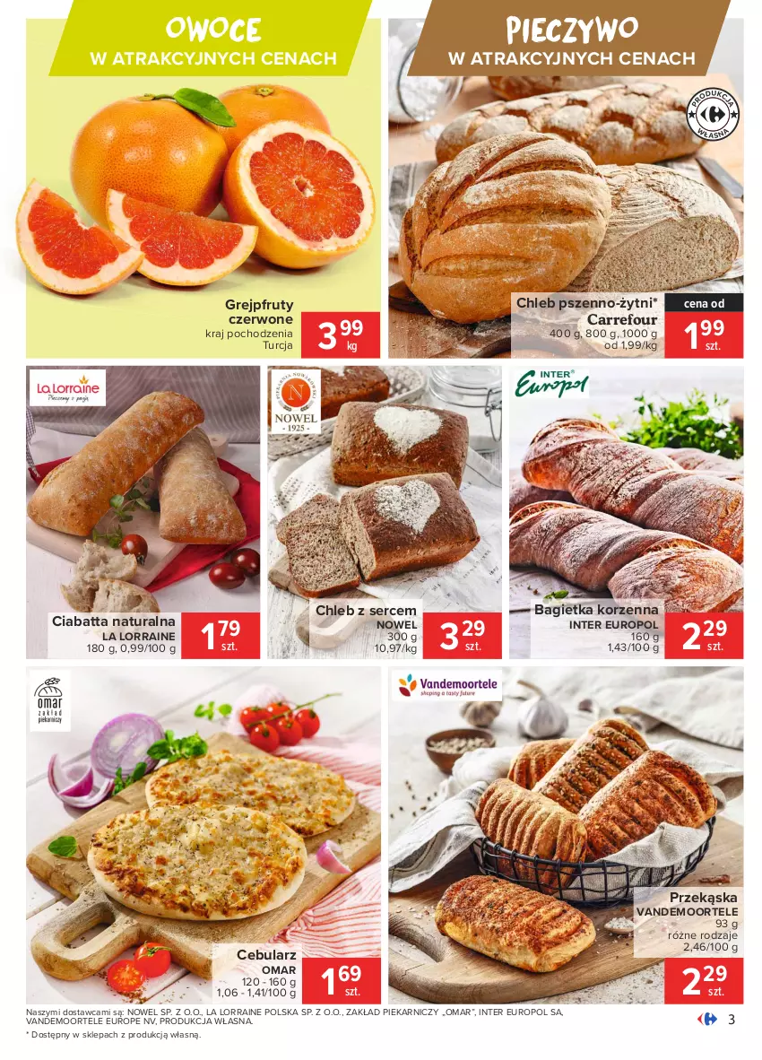 Gazetka promocyjna Carrefour - Gazetka Carrefour - ważna 01.03 do 08.03.2021 - strona 3 - produkty: Bagietka, Cebula, Chleb, Ciabatta, Grejpfrut, Owoce, Piec, Pieczywo, Ser