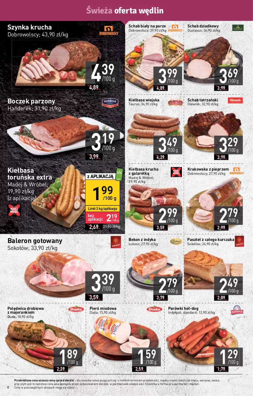 Gazetka promocyjna Stokrotka - Supermarket - ważna 26.10 do 02.11.2023 - strona 10 - produkty: Beko, Boczek, Duda, Gala, Kiełbasa, Kiełbasa krucha, Kiełbasa wiejska, Kosz, Kurczak, Mięso, Olewnik, Owoce, Parówki, Pasztet, Pieprz, Polędwica, Sok, Sokołów, Szynka, Warzywa