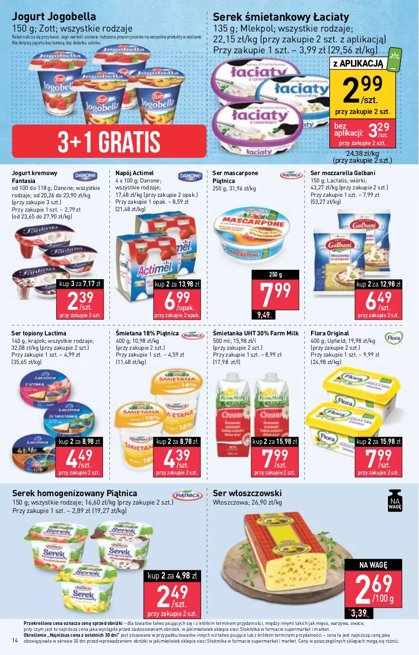 Gazetka promocyjna Stokrotka - Supermarket - ważna 26.10 do 02.11.2023 - strona 15 - produkty: Actimel, Bell, Bella, Danone, Fa, Fanta, Farm Milk, Flora, Galbani, Gin, Gra, Jogobella, Jogurt, Mascarpone, Mięso, Mozzarella, Napój, Owoce, Piątnica, Por, Ser, Ser topiony, Serek, Serek homogenizowany, Top, Warzywa, Włoszczowski, Zott