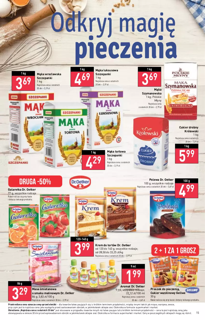 Gazetka promocyjna Stokrotka - Supermarket - ważna 26.10 do 02.11.2023 - strona 16 - produkty: Cukier, Cukier wanilinowy, Dr. Oetker, Gala, Galaretka, Krem do tortów, Królewski, Mąka, Mąka luksusowa, Mąka tortowa, Mięso, Owoce, Piec, Polskie Młyny, Proszek do pieczenia, Warzywa