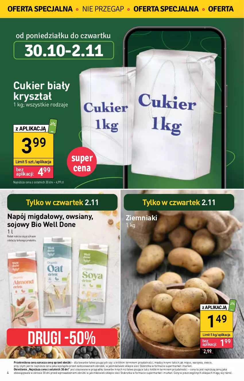 Gazetka promocyjna Stokrotka - Supermarket - ważna 26.10 do 02.11.2023 - strona 4 - produkty: Cukier, Mięso, Napój, Owoce, Warzywa, Ziemniaki