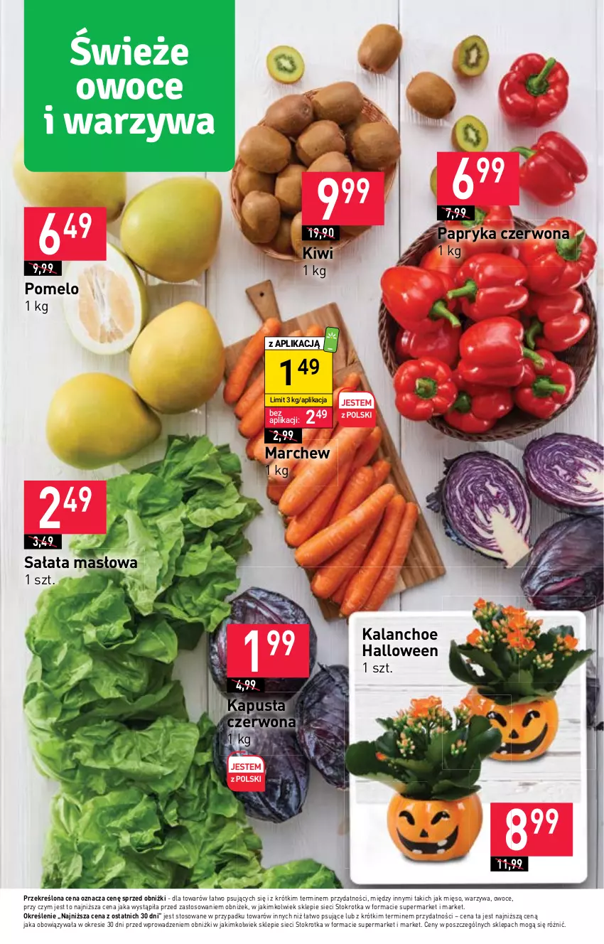 Gazetka promocyjna Stokrotka - Supermarket - ważna 26.10 do 02.11.2023 - strona 7 - produkty: Kalanchoe, Kiwi, Masło, Mięso, Owoce, Papryka, Papryka czerwona, Pomelo, Sałat, Sałata masłowa, Warzywa