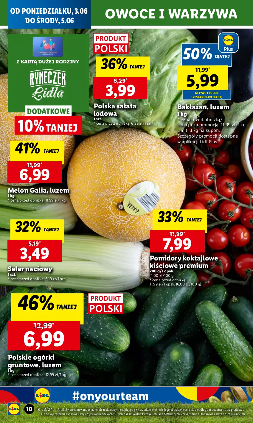 Gazetka promocyjna Lidl - GAZETKA - ważna 03.06 do 05.07.2024 - strona 10 - produkty: Chleb, Grunt, Melon, Owoce, Pomidory, Sałat, Sałata lodowa, Seler naciowy, Ser, Warzywa