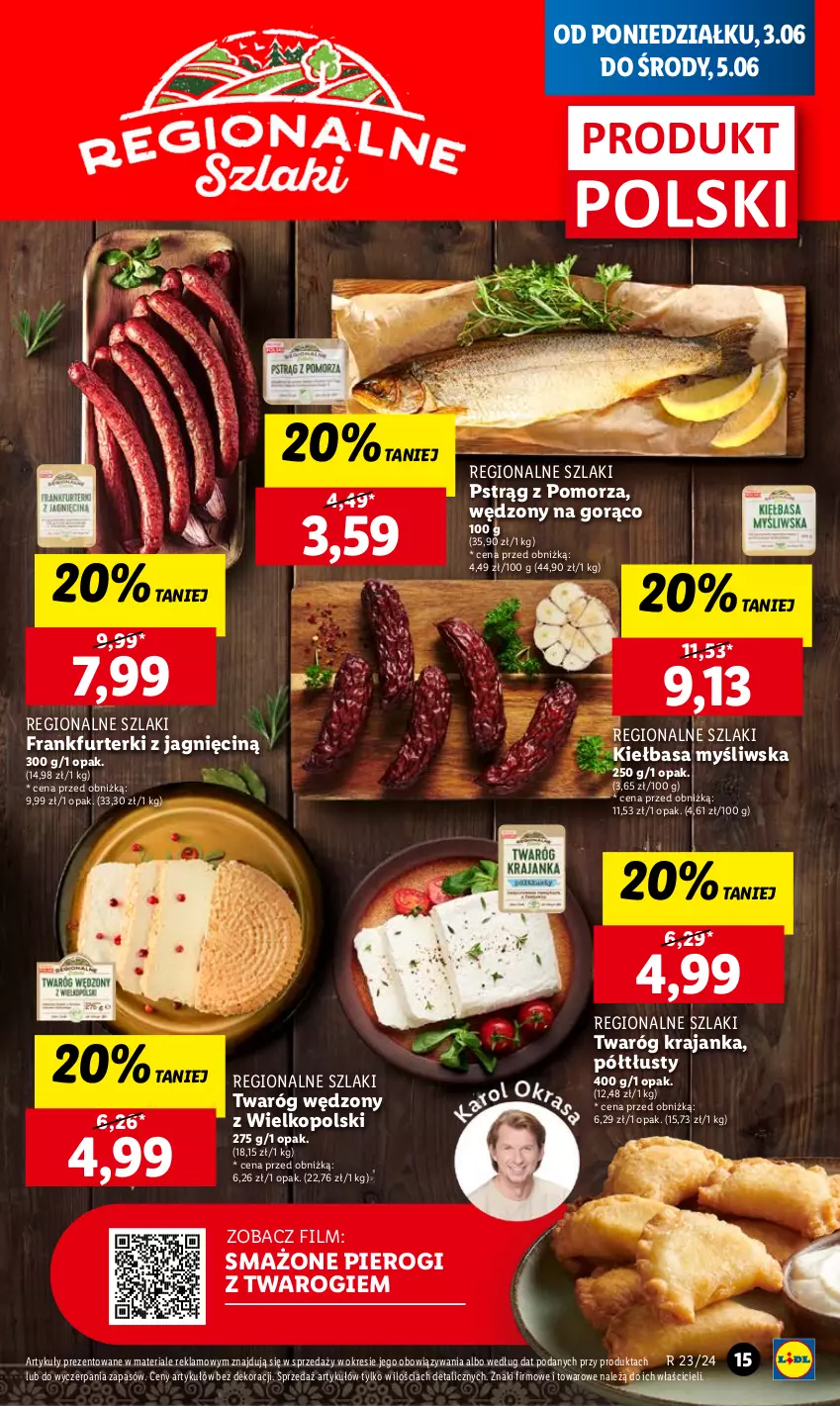 Gazetka promocyjna Lidl - GAZETKA - ważna 03.06 do 05.07.2024 - strona 15 - produkty: Frankfurterki, Kiełbasa, Pierogi, Pstrąg, Twaróg