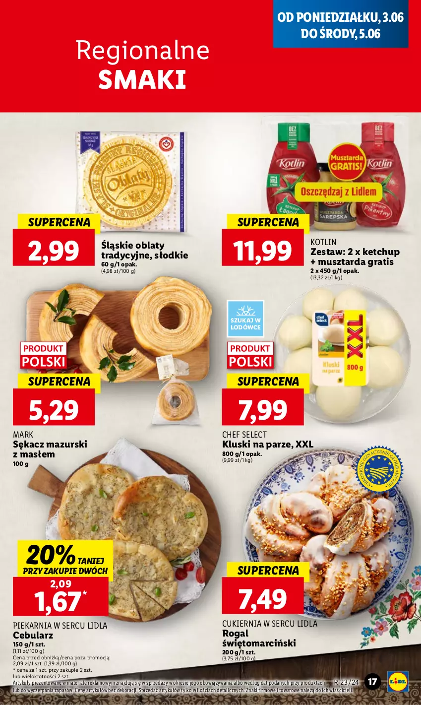 Gazetka promocyjna Lidl - GAZETKA - ważna 03.06 do 05.07.2024 - strona 17 - produkty: Cebula, Cukier, Gra, Ketchup, Kluski na parze, Kotlin, Mus, Musztarda, Rogal, Sękacz, Ser