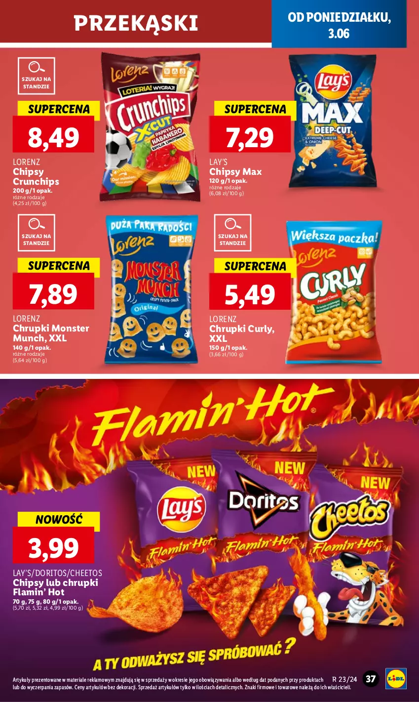 Gazetka promocyjna Lidl - GAZETKA - ważna 03.06 do 05.07.2024 - strona 41 - produkty: Cheetos, Chipsy, Chrupki, Crunchips, Lay’s, Lorenz, Monster Munch