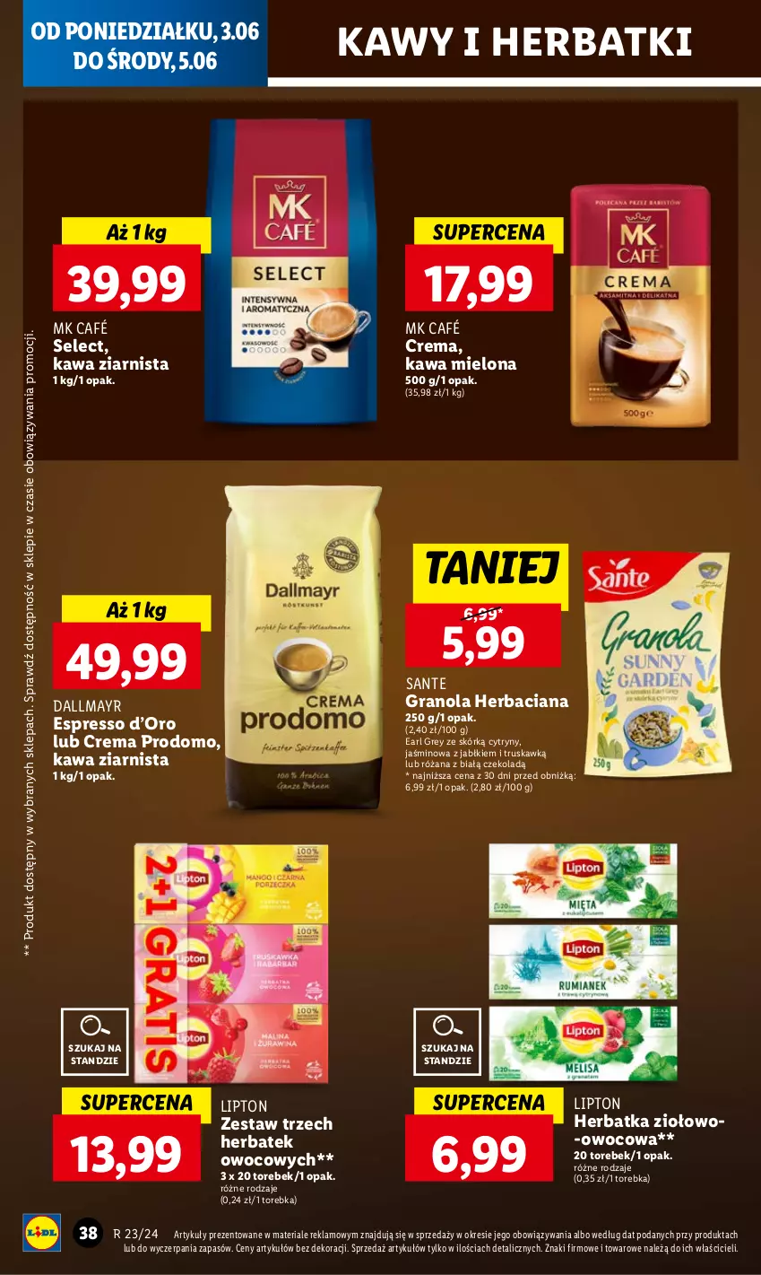 Gazetka promocyjna Lidl - GAZETKA - ważna 03.06 do 05.07.2024 - strona 42 - produkty: Cytryny, Dallmayr, Earl Grey, Gra, Granola, Kawa, Kawa mielona, Kawa ziarnista, Lipton, Róża, Sante, Torebka