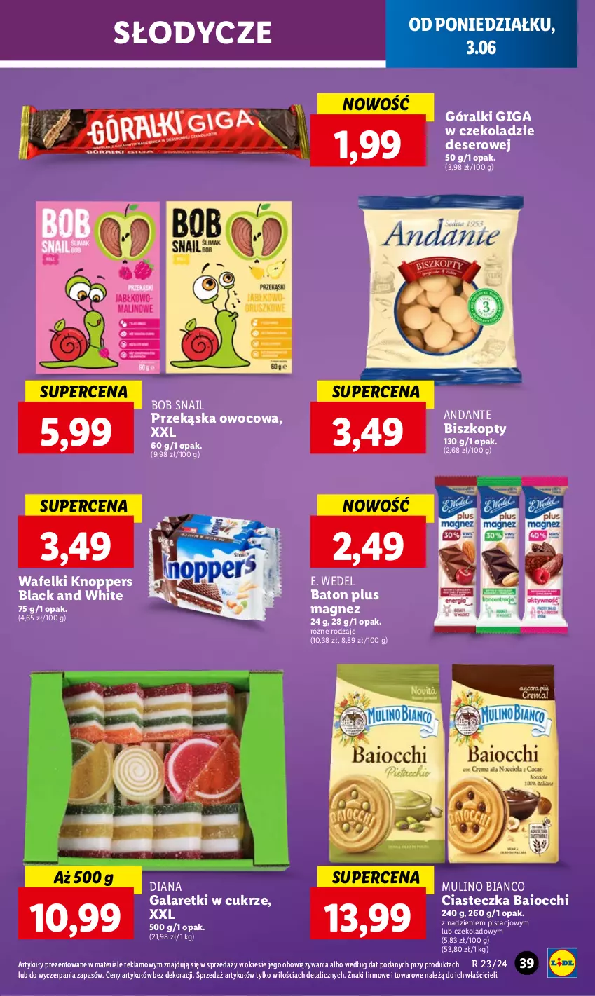 Gazetka promocyjna Lidl - GAZETKA - ważna 03.06 do 05.07.2024 - strona 43 - produkty: Baton, Biszkopty, Deser, E. Wedel, Gala, Galaretki, Góralki, Knoppers, Lack, Magnez, Ser