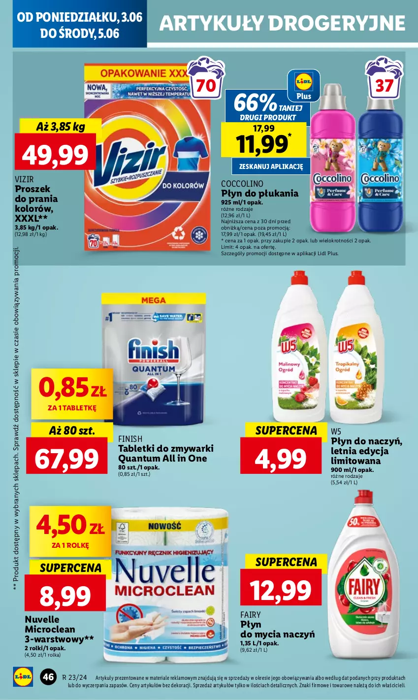 Gazetka promocyjna Lidl - GAZETKA - ważna 03.06 do 05.07.2024 - strona 52 - produkty: Coccolino, Do mycia naczyń, Fa, Fairy, Finish, Płyn do mycia, Płyn do mycia naczyń, Płyn do płukania, Proszek do prania, Rolki, Tablet, Tabletki do zmywarki, Vizir, Zmywarki