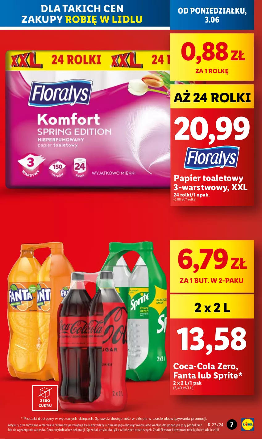 Gazetka promocyjna Lidl - GAZETKA - ważna 03.06 do 05.07.2024 - strona 7 - produkty: Coca-Cola, Fa, Fanta, Papier, Papier toaletowy, Rolki, Sprite