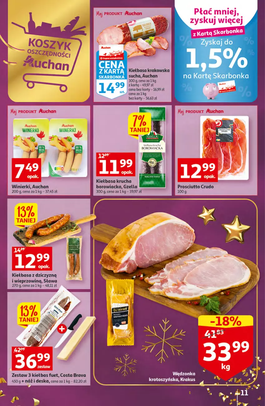 Gazetka promocyjna Auchan - Gazetka Magia Świąt Auchan Hipermarket - ważna 08.12 do 14.12.2022 - strona 11 - produkty: Kiełbasa, Kiełbasa krakowska, Kiełbasa krucha, Krakus, Prosciutto