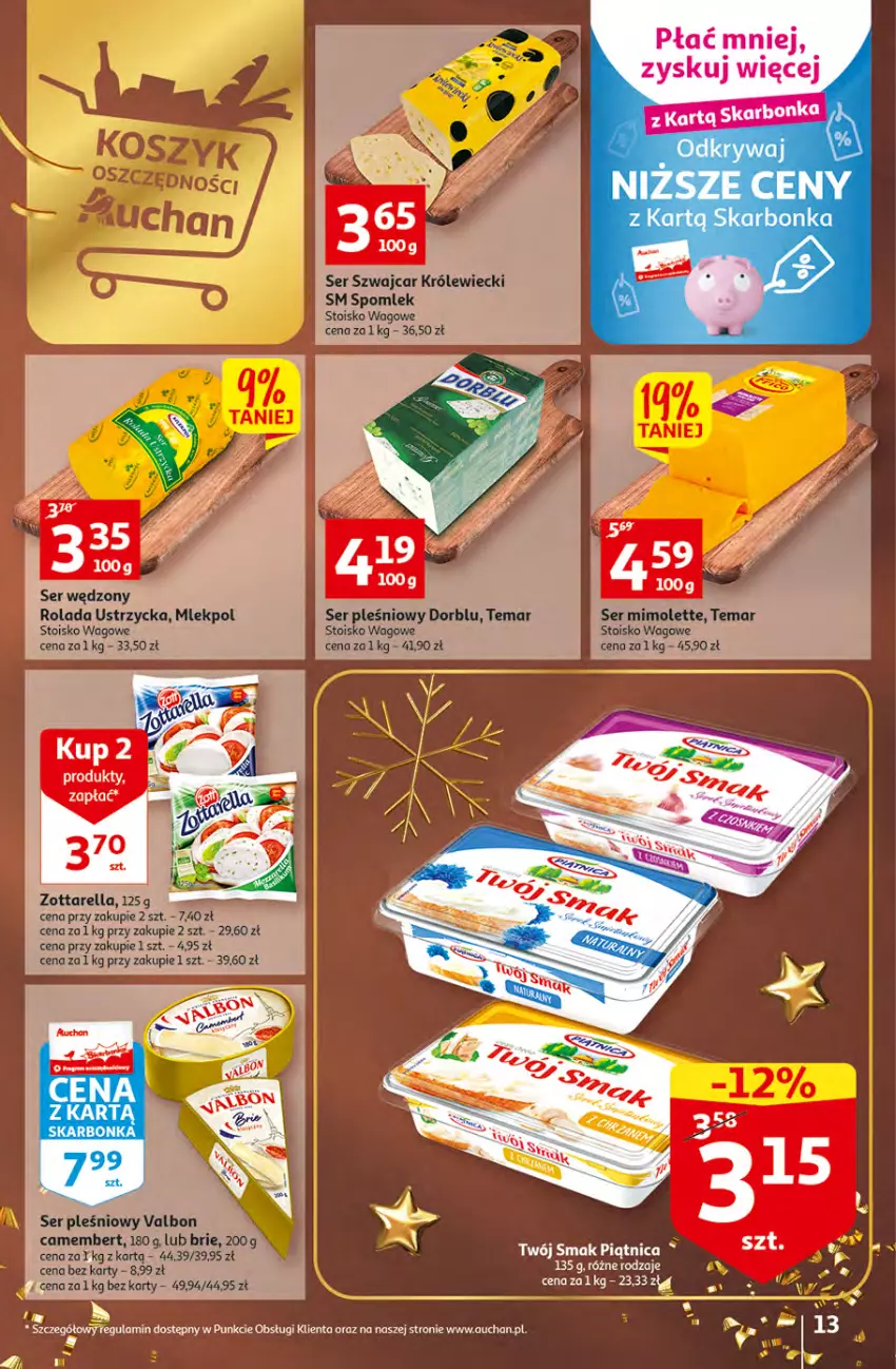 Gazetka promocyjna Auchan - Gazetka Magia Świąt Auchan Hipermarket - ważna 08.12 do 14.12.2022 - strona 13 - produkty: Brie, Camembert, Mimolette, Rolada, Rolada Ustrzycka, Ser, Ser pleśniowy, Zott, Zottarella