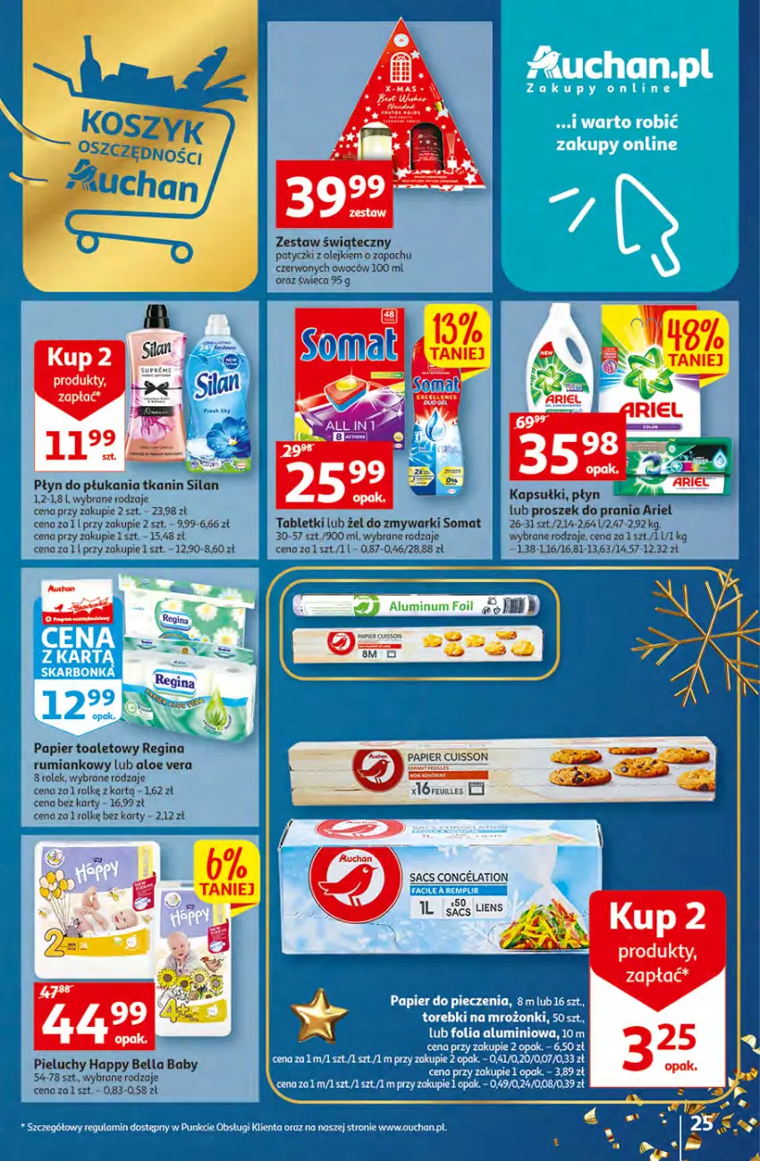 Gazetka promocyjna Auchan - Gazetka Magia Świąt Auchan Hipermarket - ważna 08.12 do 14.12.2022 - strona 25 - produkty: Aloe vera, Ariel, Bell, Bella, Gin, Olej, Papier, Papier toaletowy, Pieluchy, Płyn do płukania, Proszek do prania, Rum, Silan, Somat, Tablet, Zmywarki