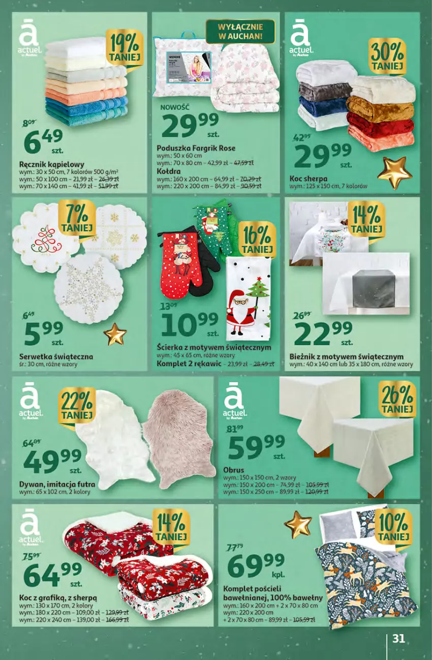 Gazetka promocyjna Auchan - Gazetka Magia Świąt Auchan Hipermarket - ważna 08.12 do 14.12.2022 - strona 31 - produkty: Bieżnik, Dywan, Gra, Koc, Kołdra, Komplet pościeli, Obrus, Pościel, Ręcznik, Ręcznik kąpielowy, Ser