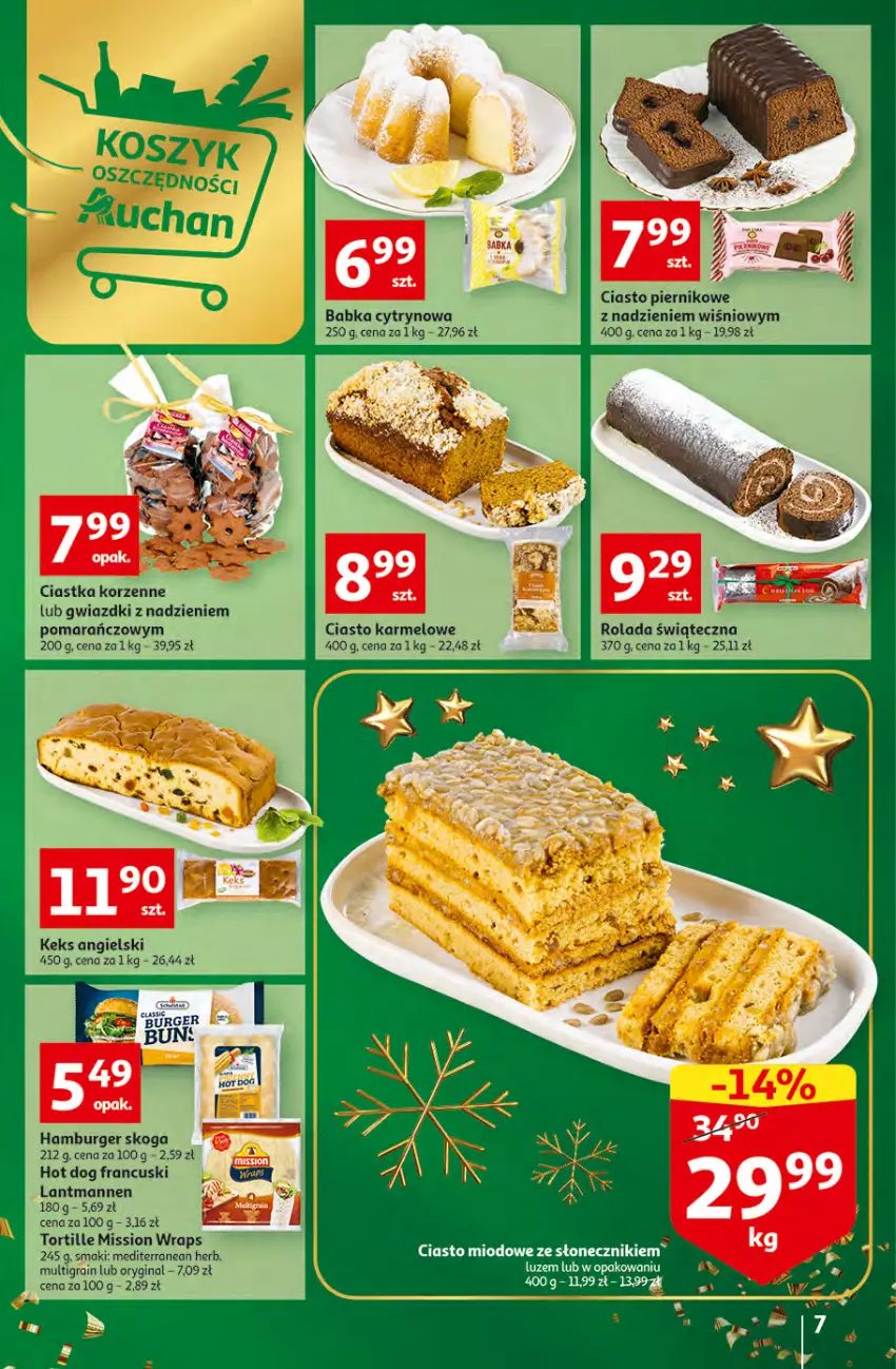 Gazetka promocyjna Auchan - Gazetka Magia Świąt Auchan Hipermarket - ważna 08.12 do 14.12.2022 - strona 7 - produkty: Babka, Burger, Ciastka, Gin, Gra, Hamburger, Hot dog, Piernik, Rolada