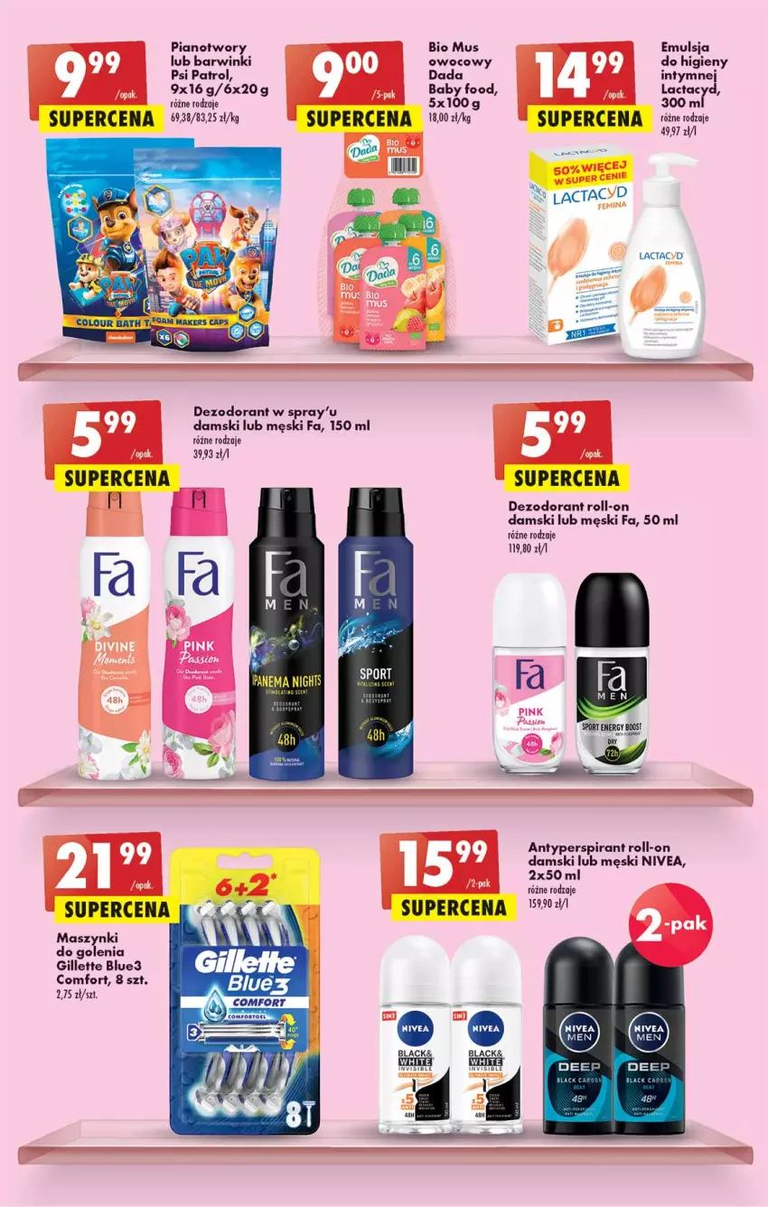 Gazetka promocyjna Biedronka - W tym tygodniu  PL - ważna 12.05 do 18.05.2022 - strona 49 - produkty: Antyperspirant, Dada, Dezodorant, Emulsja, Fa, Gillette, Lactacyd, Mus, Nivea, Psi Patrol