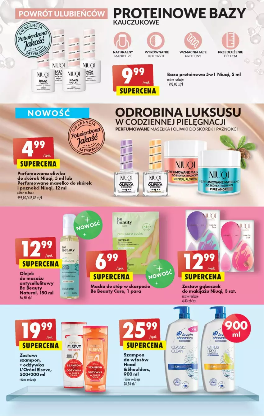 Gazetka promocyjna Biedronka - W tym tygodniu  PL - ważna 12.05 do 18.05.2022 - strona 51 - produkty: Baza proteinowa, Be Be, Elseve, Karp, Makijaż, Maska, Maska do stóp, Niuqi, Odżywka, Olej, Oliwki, Perfum, Szampon