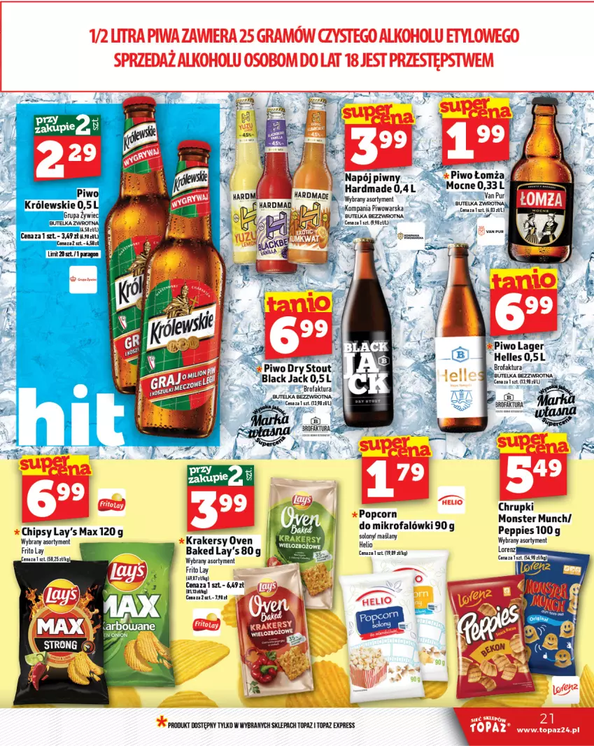 Gazetka promocyjna Topaz - Gazetka - ważna 30.01 do 05.02.2025 - strona 21 - produkty: BIC, Chipsy, Chrupki, Fa, Helio, Krakersy, Napój, Piwo, Pur, Top