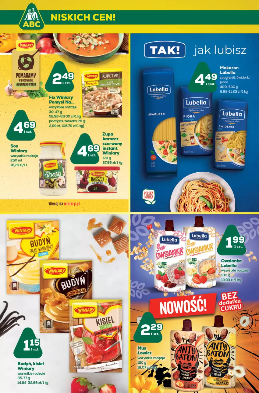 Gazetka promocyjna ABC - Gazetka - ważna 22.09 do 05.10.2022 - strona 6 - produkty: Bell, Bella, Budyń, Kisiel, Lubella, Owsianka, Spaghetti, Winiary, Zupa