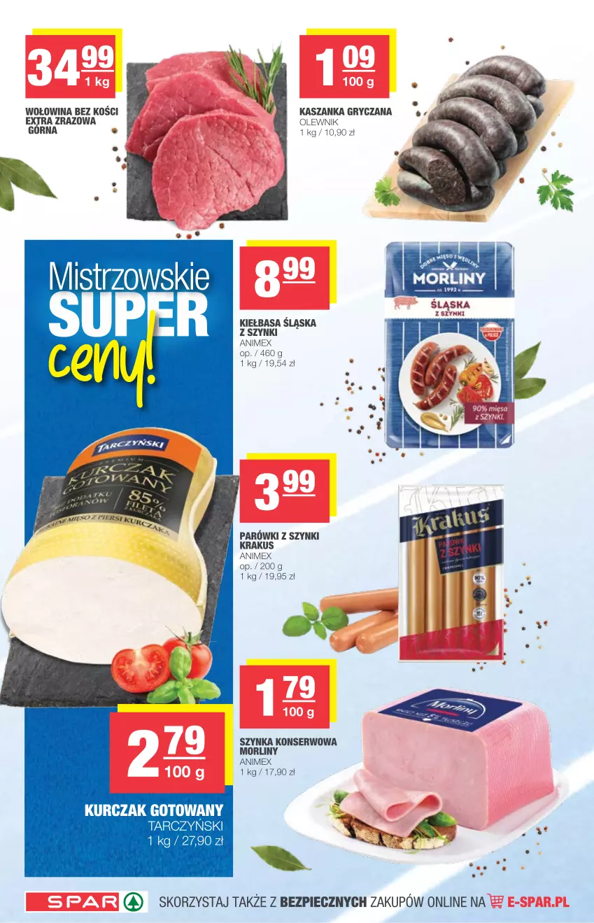 Gazetka promocyjna Spar - Spar - ważna 26.05 do 01.06.2021 - strona 4 - produkty: Gry, Kasza, Kaszanka, Kiełbasa, Kiełbasa śląska, Krakus, Kurczak, Kurczak gotowany, Morliny, Olewnik, Parówki, Parówki z szynki, Piec, Ser, Szynka, Szynka konserwowa, Wołowina, Wołowina bez kości