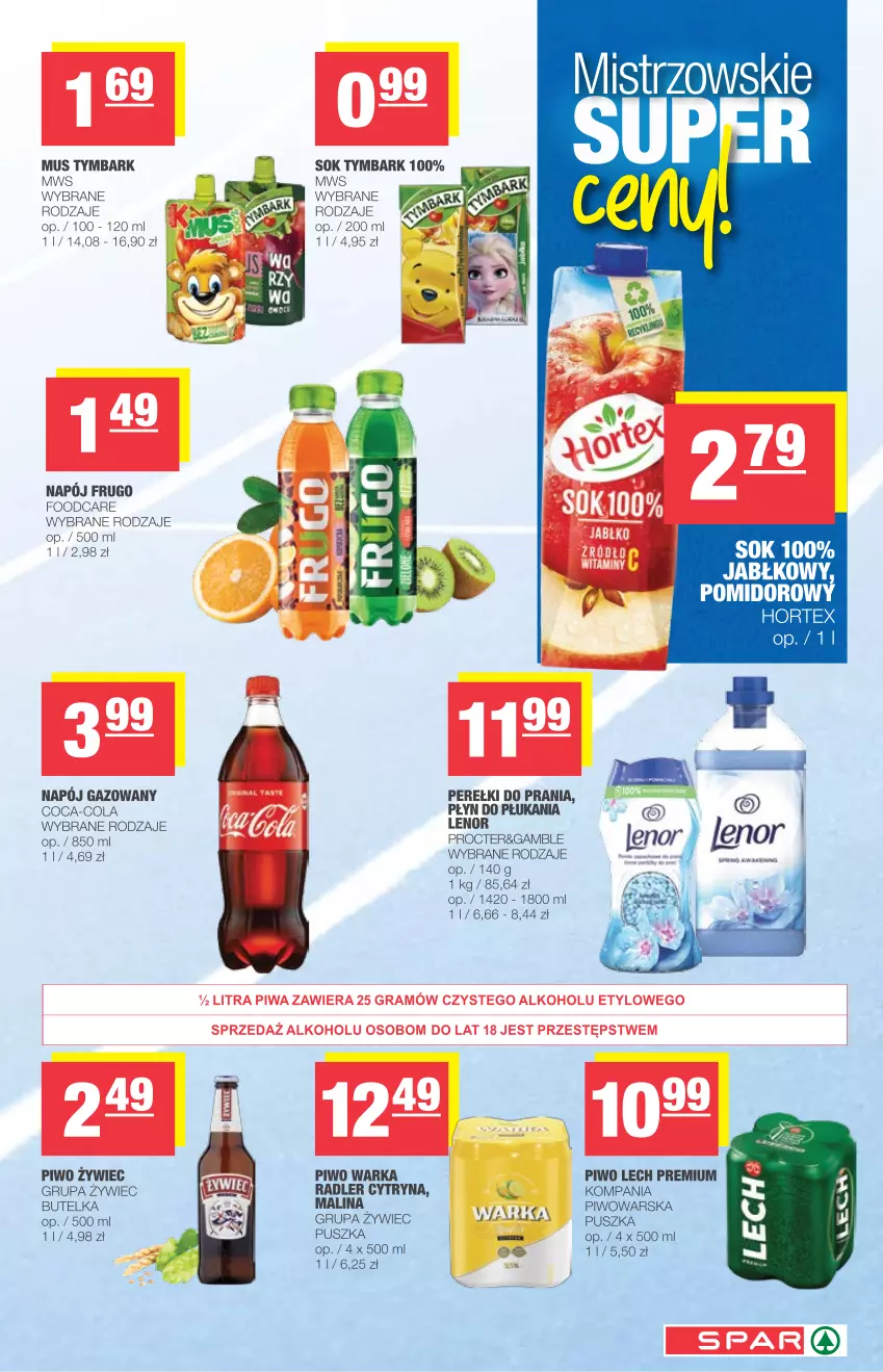 Gazetka promocyjna Spar - Spar - ważna 26.05 do 01.06.2021 - strona 7 - produkty: Coca-Cola, Lech Premium, Mus, Napój, Napój gazowany, Piwo, Płyn do płukania, Radler, Sok, Tymbark, Warka