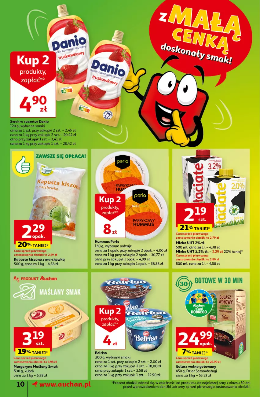 Gazetka promocyjna Auchan - Gazetka z MAŁĄ CENKĄ dźwigniesz więcej! Supermarket Auchan - ważna 29.02 do 06.03.2024 - strona 10 - produkty: Belriso, Danio, Hummus, Kubek, Margaryna, Mleko, Mus, Ser, Serek