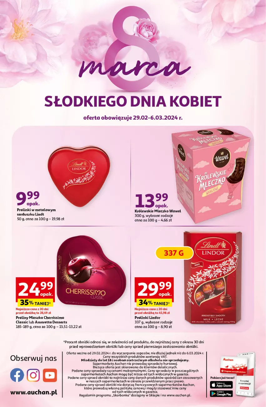 Gazetka promocyjna Auchan - Gazetka z MAŁĄ CENKĄ dźwigniesz więcej! Supermarket Auchan - ważna 29.02 do 06.03.2024 - strona 14 - produkty: Gra, Królewski, Królewskie Mleczko, Lindor, Lindt, Mleczko, Praliny, Ser, Tera, Wawel