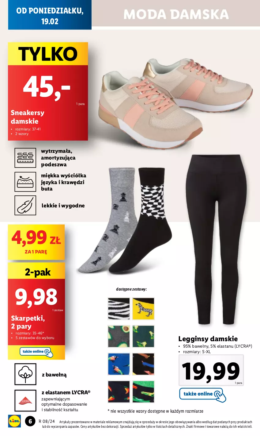 Gazetka promocyjna Lidl - GAZETKA - ważna 19.02 do 24.02.2024 - strona 8 - produkty: Gin, Karp, Legginsy, Moda, Skarpetki, Sneakersy