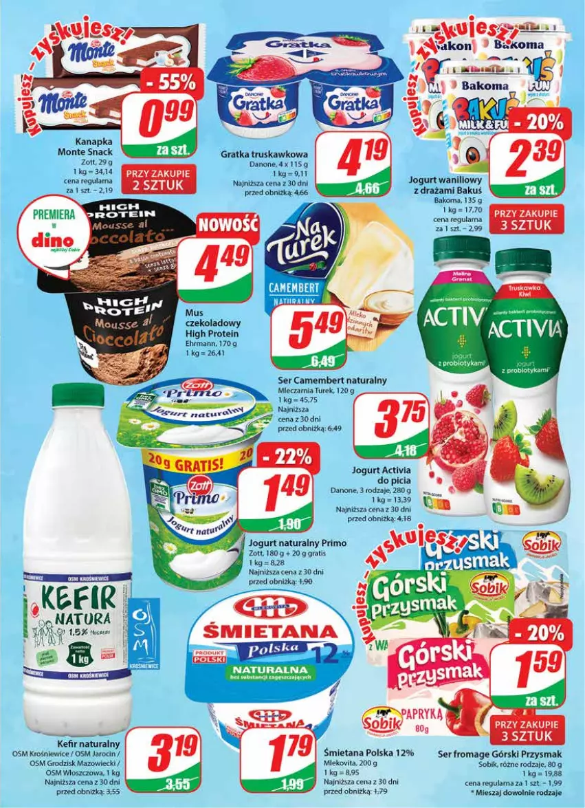 Gazetka promocyjna Dino - G28 - ważna 12.07 do 18.07.2023 - strona 13 - produkty: Activia, Camembert, Danone, Gra, Jogurt, Jogurt naturalny, Monte, Mus, Probiotyk, Ser, Zott