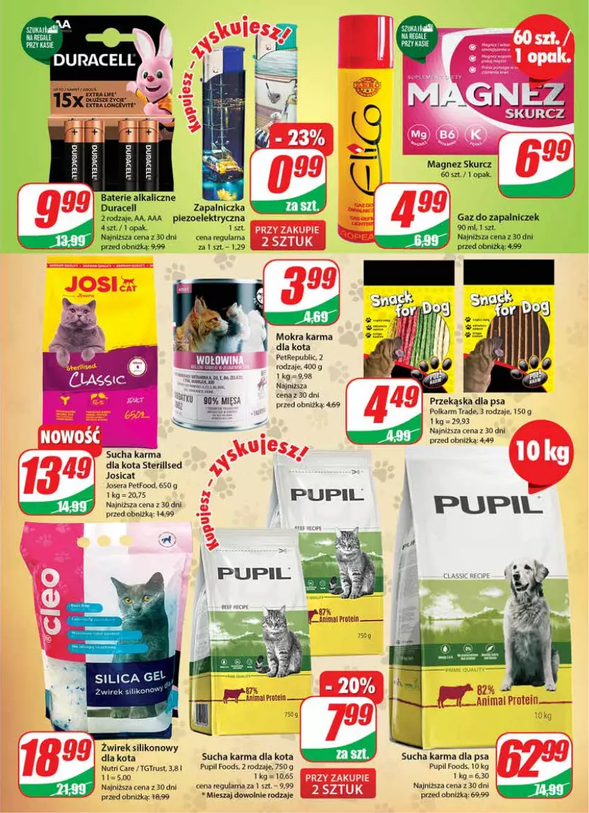 Gazetka promocyjna Dino - G28 - ważna 12.07 do 18.07.2023 - strona 19 - produkty: Baterie alkaliczne, Duracell, Josera, Magnez, Mokra karma, Rust, Ser, Sucha karma, Zapalniczka