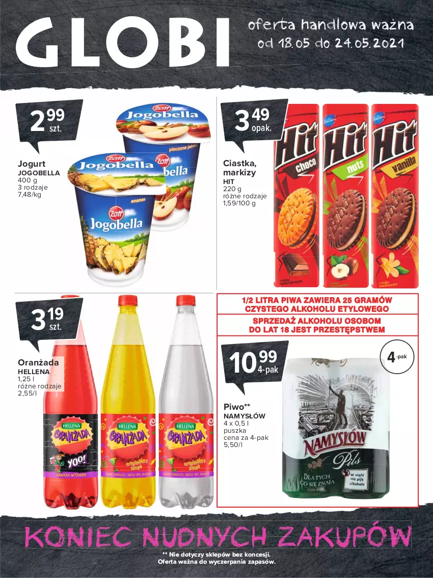 Gazetka promocyjna Carrefour - Gazetka Globi - ważna 17.05 do 24.05.2021 - strona 2 - produkty: Bell, Bella, Ciastka, Gra, Hellena, Jogobella, Jogurt, Namysłów, Oranżada, Piwa, Piwo