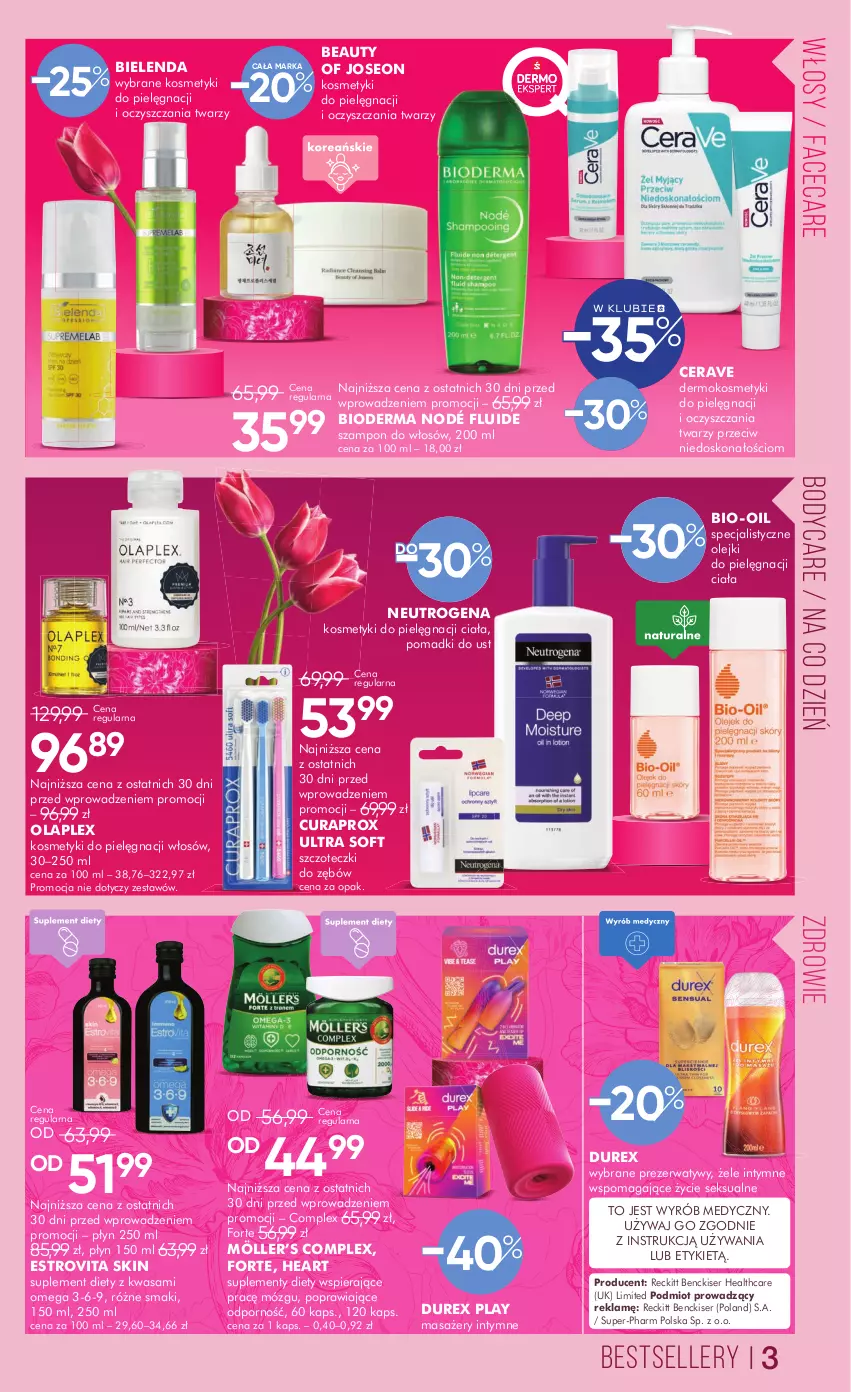 Gazetka promocyjna Super Pharm - Gazetka - ważna 28.02 do 13.03.2025 - strona 3 - produkty: Bielenda, Bio-Oil, Bioderma, Body, CeraVe, Curaprox, Durex, Fa, Kosmetyki do pielęgnacji, Masażer, Neutrogena, Olej, Por, Prezerwatyw, Ser, Suplement diety, Szampon, Wasa, Zdrowie