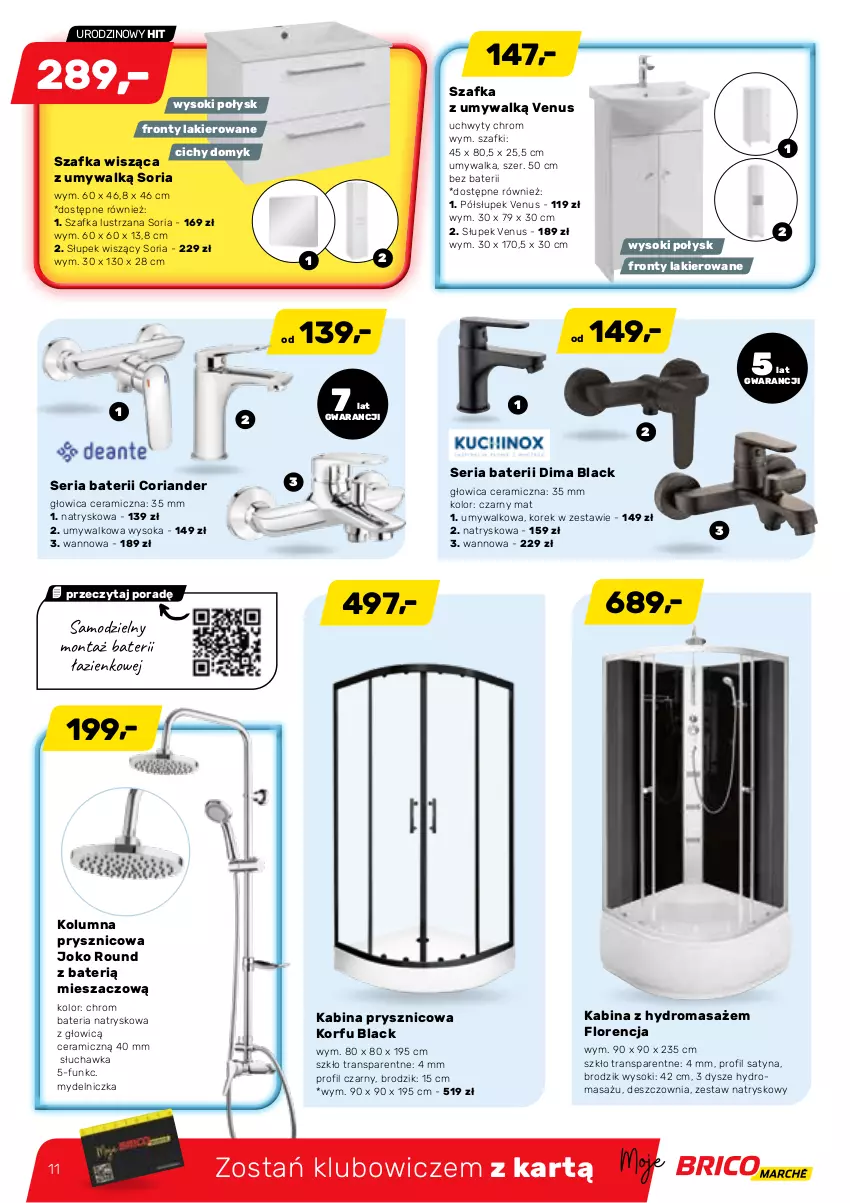 Gazetka promocyjna Bricomarche - Gazetka - ważna 02.06 do 12.06.2021 - strona 11 - produkty: Bateria, Brodzik, Kabina prysznicowa, Kabina z hydromasażem, Lack, Lakier, Mydelniczka, Półsłupek, Por, Ser, Słupek, Słupek wiszący, Sok, Szafka, Tran, Uchwyty, Umywalka, Venus, Zestaw natryskowy